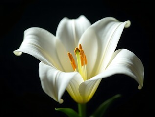 Stunning white lily with delicate petals and vibrant orange stamens
