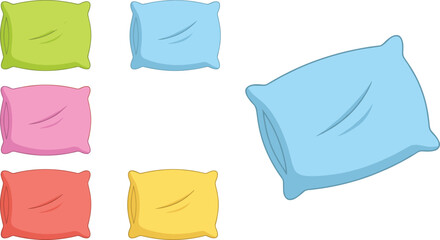 Colorful pillow and cushion illustration set, soft bedroom decor elements, home textile accessories, comfortable vector collection