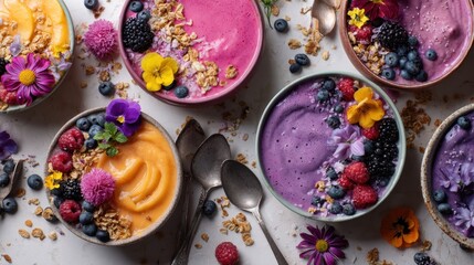 Vibrant fruit smoothie bowls
