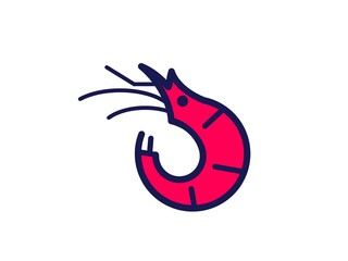Minimalist Pink Shrimp Flat Line Icon