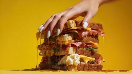 Honey-dripped sandwich stack