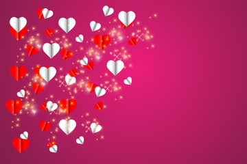 Valentine's day background with pink hearts and light bulb. Vector illustration. copy space area