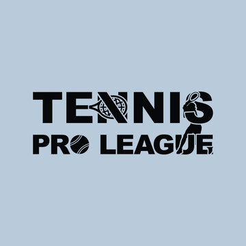 Tennis Black Stylized Logotype Emblem Vector with Player, Playing Field and Equipment