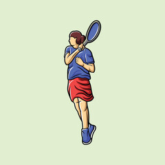 Tennis Player Athlete in Dynamic Pose Vibrant Stylized Vector