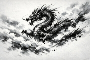 筆文字素材の手書きの墨で描いた龍のイラスト
