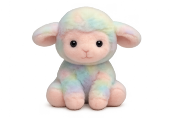 Plush toy lamb with rainbow pastel fur
