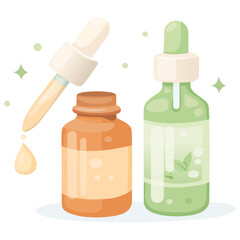 Flat design, natural skin care serum ingredients. Organic skin care. Morning Routine