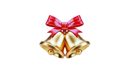 Golden Christmas Bells with Red Ribbon