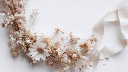 Floral arrangement with cream ribbon