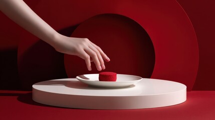 Hand reaching for red treat