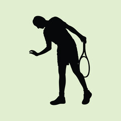 Tennis Player Athlete in Dynamic Pose Silhouette Vector