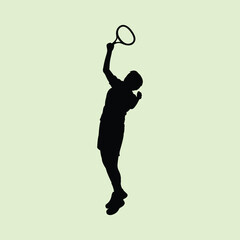Tennis Player Athlete in Dynamic Pose Silhouette Vector