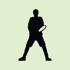 Tennis Player Athlete in Dynamic Pose Silhouette Vector