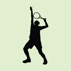 Tennis Player Athlete in Dynamic Pose Silhouette Vector