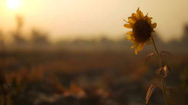 capitulate. Sunflowers swaying in a field during golden hour, nature scene. gardening catalogs, home-decor guides, designed for home decor and floral branding and gardening and botanical catalogs.
