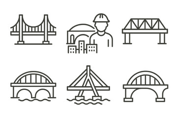 Fototapeta premium Collection of bridge icons with architect and urban symbols
