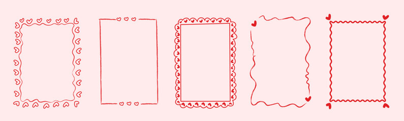 Whimsical hand drawn heart frames with playful sketch drawings. Romantic doodle borders for Valentine and wedding invitations, birthday cards, menu design and holiday graphic decoration. Vector. © millering
