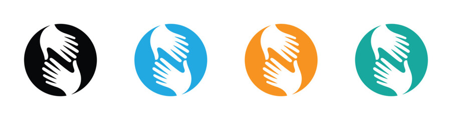 Obraz premium Supportive hands in colorful circles for charity and care concepts. 