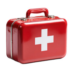 Obraz premium Bright Red First Aid Kit with White Cross for Emergency Preparedness