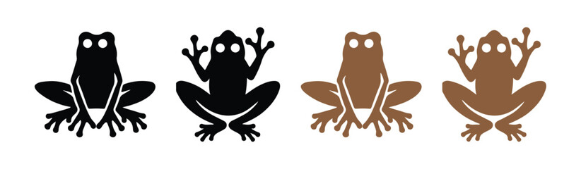 Set of vector frog. Frog silhouette vector on white background. Collection of poisonous amphibians with slender long legs in various poses and in motion, shown from behind and from above