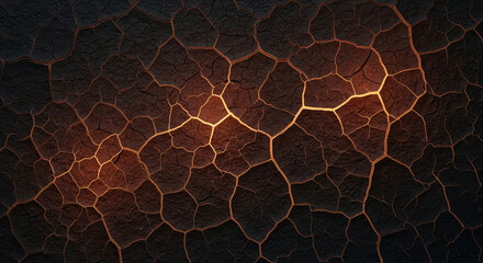 Dark brown cracked texture with glowing orange lines, creating a dramatic and intense visual effect, representing power, strength, or earth's elements
