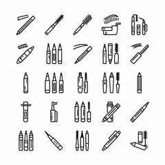 Obraz premium Collection of Cosmetic Makeup Products Icons Set Vector Line Art Style Thin Outline Symbols for Beauty Industry Applications
