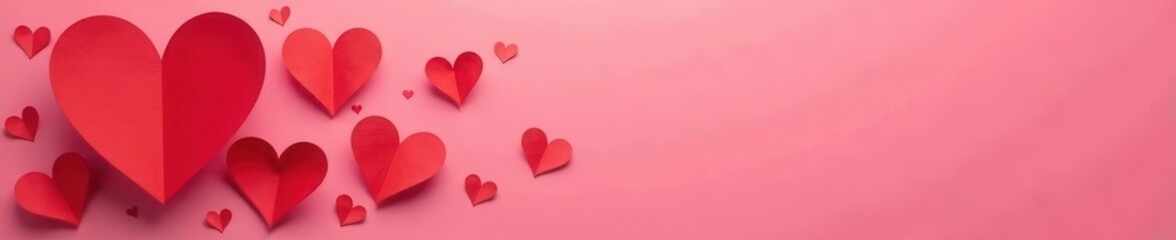 Intricate red paper hearts, cut-out, pink backdrop, art, pattern