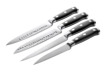 High quality stainless steel kitchen knives isolated on transparent background