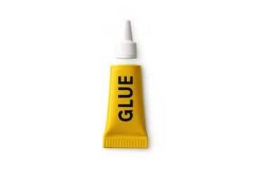 Yellow glue tube with white cap for repairing materials