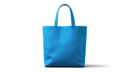 Blue textured reusable tote bag isolated on white background