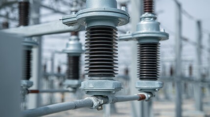 High-voltage electrical insulators and components at an industrial power substation