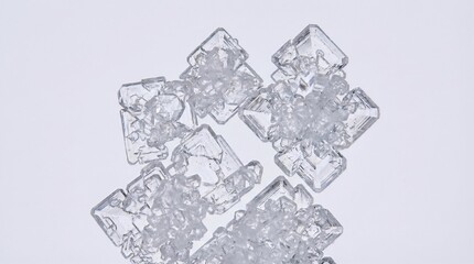 Close-up of tiny crystals of sugar or salt, forming abstract geometric patterns, bright high-key lighting