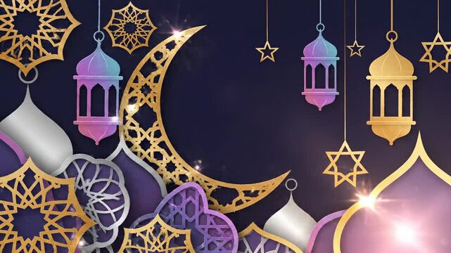 Ramadan Background Eid Al Fitr Adha Lanterns Crescent Stars Mosque Paper Cut