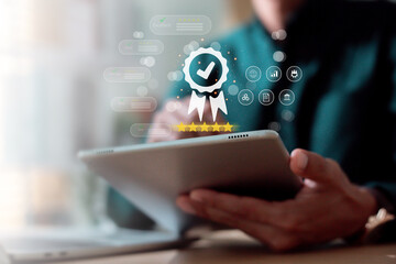 Business performance monitoring and evaluation. Concept of premium quality and high standards.