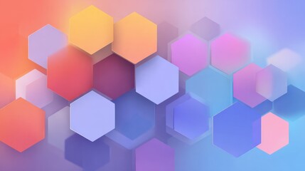 Abstract background with colorful 3D hexagons in gradient shades of pink, orange, blue, and purple