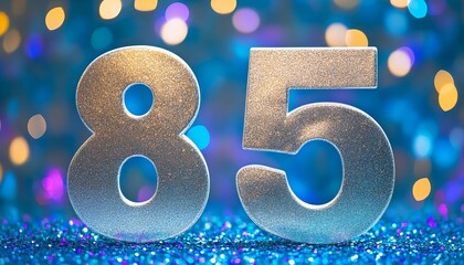 Elegant and Sparkling Eighty Five Numerals on a Teal Background for Celebrations and Anniversaries