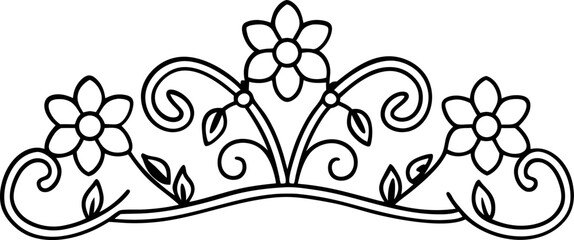 floral ornamental border design with flowers and leaves in elegant swirl pattern