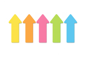 Five colorful arrows pointing upward showing progress