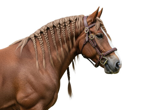 Elegant braided horse portrait animal isolated on transparent background