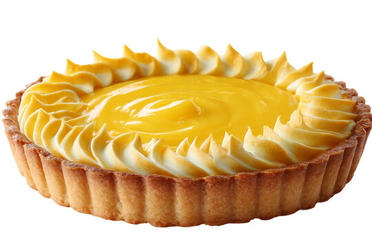 Citrus tart with smooth lemon filling isolated on transparent background