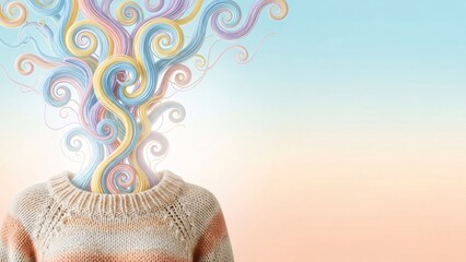 Person with swirling colorful thoughts in creative inspiration