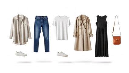 Elegant casual outfit arrangement with stylish clothing and accessories