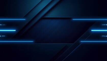 Dark Blue Abstract Tech Background with Bright Blue Neon Lights
