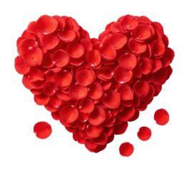 Heart shape created with red petals romantic concept floral isolated on transparent background