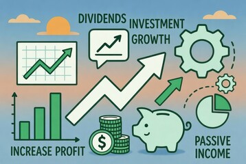  Financial Growth with Graphs, Investment Themes, and Income Strategies in a Colorful Background