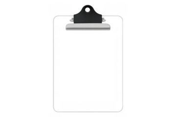 Transparent clipboard holding blank document on isolated background