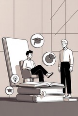 Creative Workspace Concept with Books, Learning, and Education Elements in Minimalist Design for Stock Photo Use and Marketing