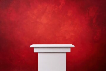 Simple White Podium on Bold Red Background for Public Speaking or Presentation Use