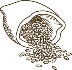 Fototapeta premium Burlap sack spilling grains raw cereal seeds overflowing from sack agriculture and harvest concept