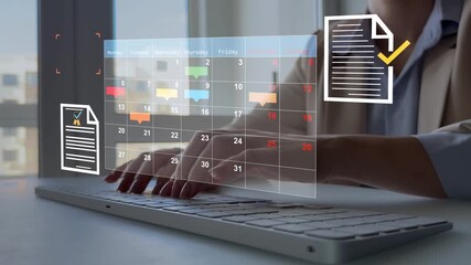 Managing a scheduled meeting.Businessman manages time to work efficiently and on time on all projects. Calendar work schedule, business plan concept.	